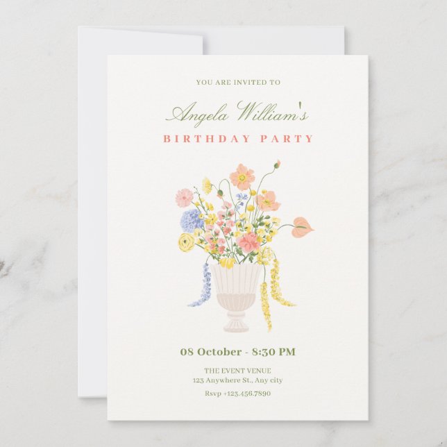 Invitation Fleurs bouquet anniversaire (Devant)