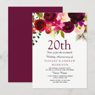 Invitation Fleurs Bourgogne 20e Anniversaire de Ma