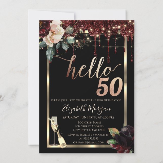 Invitation Fleurs Bourgogne, Frame, Champagne 50e anniversair (Devant)