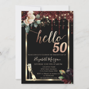 Invitation Fleurs Bourgogne, Frame, Champagne 50e anniversair