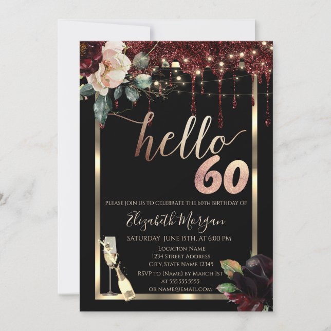 Invitation Fleurs Bourgogne, Frame, Champagne 60e anniversair (Devant)