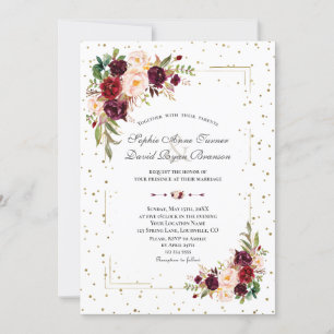 Invitation Fleurs Bourgogne Parties scintillant or Mariage Co