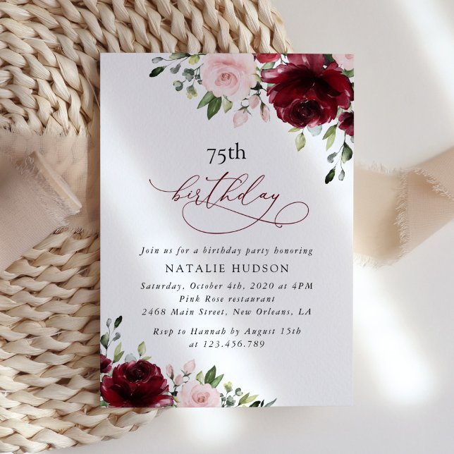 Invitation Fleurs Bourgognes, Fleurs Roses, Boho, Anniversair (Créateur téléchargé)