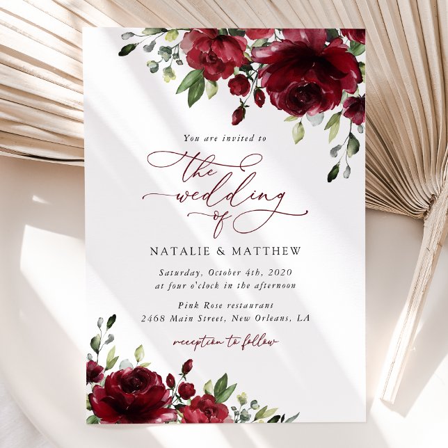 Invitation Fleurs Bourgognes, Fleurs rouges, Mariage Floral (Créateur téléchargé)
