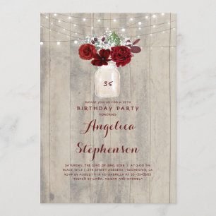 Invitation Fleurs Bourgognes Mason Jar Fête d'Anniversaire Ru