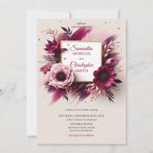 Invitation Fleurs bourguignonnes opulentes et mariage à cadre