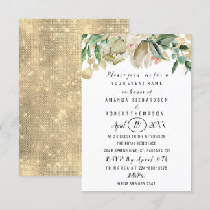 Invitation Fleurs Brunch Mint Vert or Aquarelle Blanc