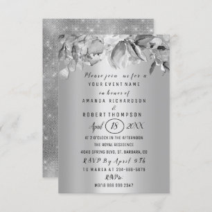 Invitation Fleurs Brunch Silver GRay Mariage Anniversaire