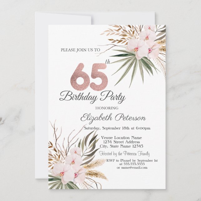 Invitation Fleurs Chic Boho 65e Anniversaire (Devant)