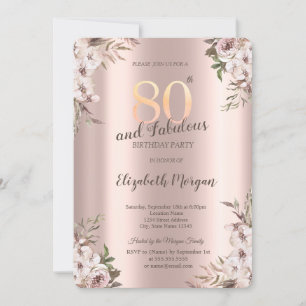 Invitation Fleurs Chic Boho Rose Gold 80e Anniversaire
