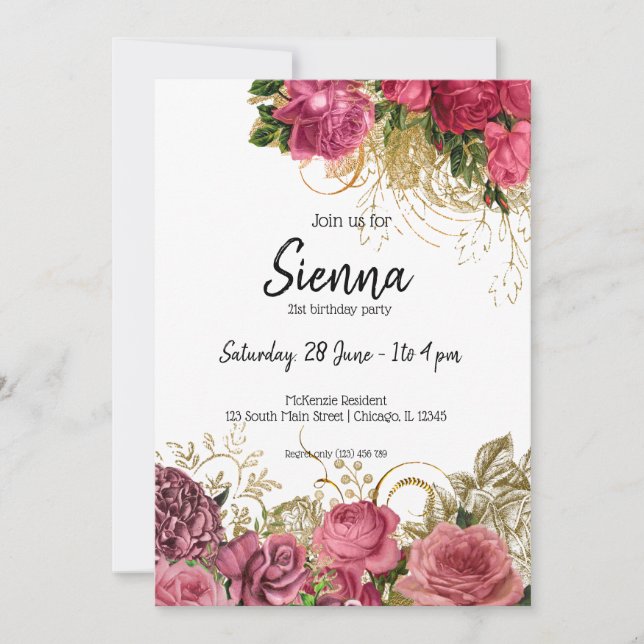Invitation Fleurs Chic et Glam Modernes pour toutes les occas (Devant)