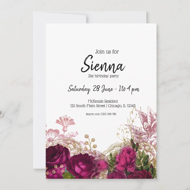 Invitation Fleurs Chic et Glam Modernes pour toutes les occas (Devant)