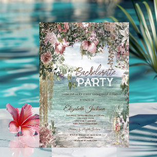 Invitation Fleurs Chic Océan Verre Enterrement de Vie de Jeun