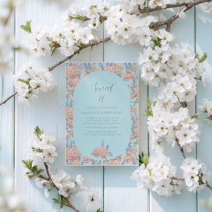 Invitation Fleurs chic rose et bleu shabby 16 Anniversaire