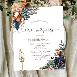 Invitation Fleurs Chic,Verre à Champagne Retraite
