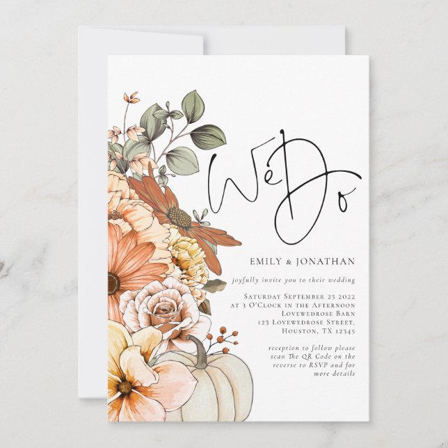 Invitation Fleurs Citrouille Automne Nous Faisons Code QR Inv (Devant)
