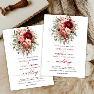 Invitation Fleurs Classiques de Marsala Verdure Mariage d'Aut