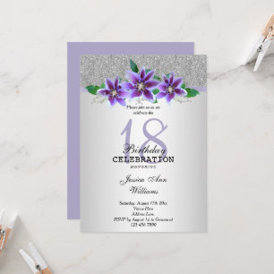 Invitation Fleurs Clematis et Argent Classy 18e anniversaire