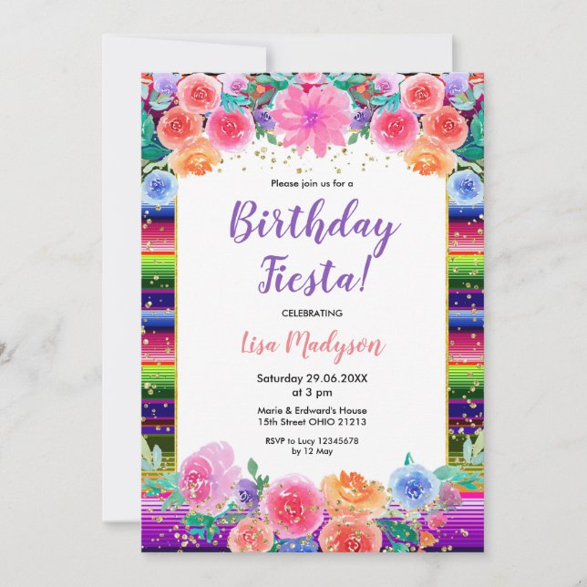 Invitation Fleurs colorées Anniversaire Fête Fête (Devant)