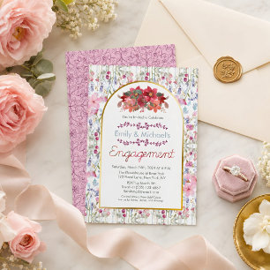 Invitation Fleurs colorées et audacieuses Fête de fiançailles