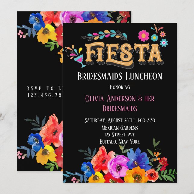 Invitation Fleurs colorées Fiesta Bridesmaids Déjeuner (Devant / Derrière)
