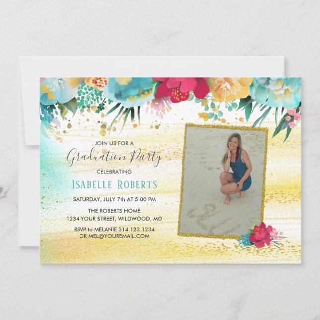 Invitation Fleurs colorées Gold Sparkle Parties scintillant G (Devant)