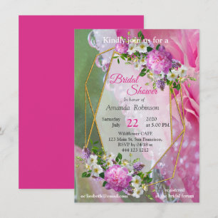 Invitation Fleurs corail, d'herbe et de couleur pivoine