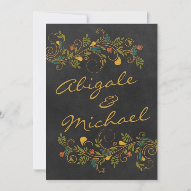 Invitation Fleurs couleur or Mariage Noms avant (Devant)