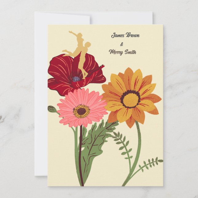 Invitation Fleurs Couple en Joie et en Amour Mariage (Devant)