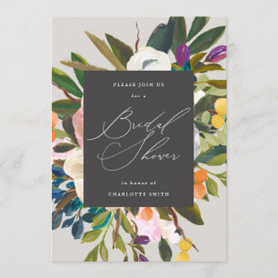 Invitation Fleurs d'agrumes brillantes  Gris de colombe  Fête