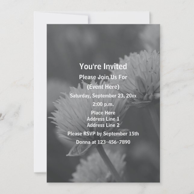 Invitation Fleurs d'Allium Noir Et Blanc Party (Devant)