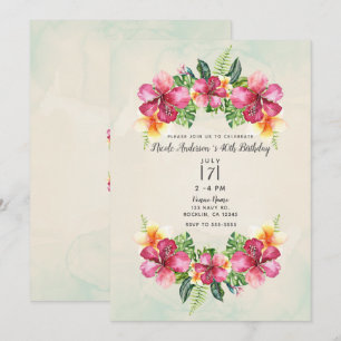 Invitation Fleurs d'Aloha Tropical Fête d'Anniversaire Botani
