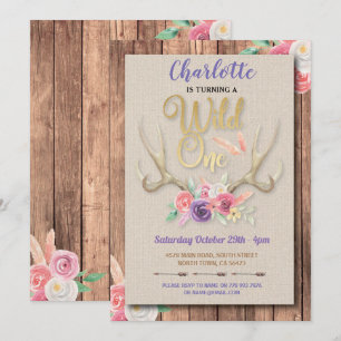 Invitation Fleurs d'anniversaire de Wild ONE Girls Antlers