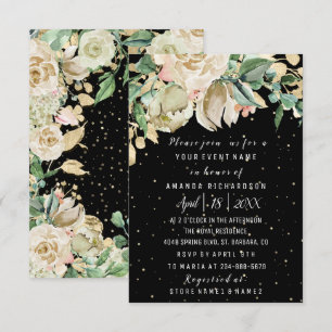 Invitation Fleurs d'anniversaire nuptiales Monnaie d'or Aquar