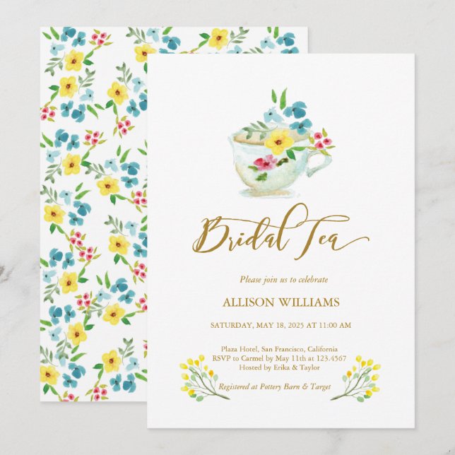 Invitation Fleurs dans une Fête des mariées Teacup (Devant / Derrière)