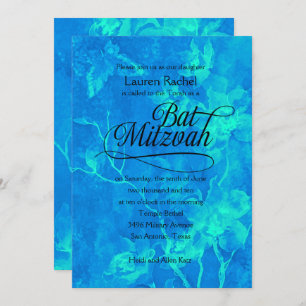 Invitation Fleurs d'aquarelle bat mitzvah Aqua et Turquoise