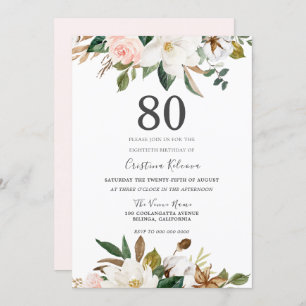 Invitation Fleurs d'aquarelle blanche et blanche 80e annivers