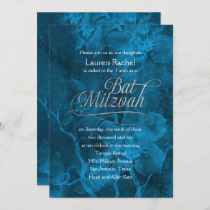 Invitation Fleurs d'aquarelle bleu Turquoise bat mitzvah