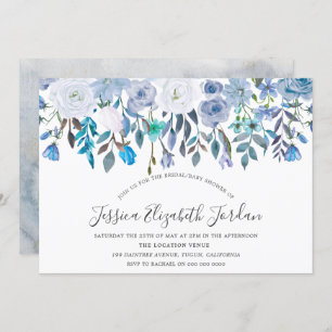 Invitation Fleurs d'aquarelle bleue Bébé ou Fête des mariées