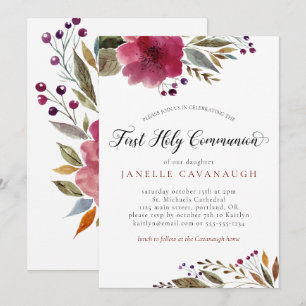 Invitation Fleurs d'aquarelle Bourgogne première communion sa