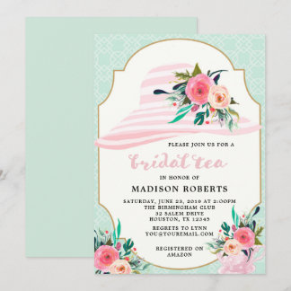 Invitation Fleurs d'aquarelle Casquette de thé nuptiale
