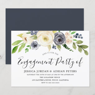 Invitation Fleurs d'aquarelle Champagne de la Marine