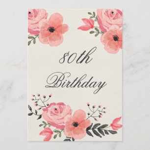 Invitation Fleurs d'aquarelle chic 80e anniversaire