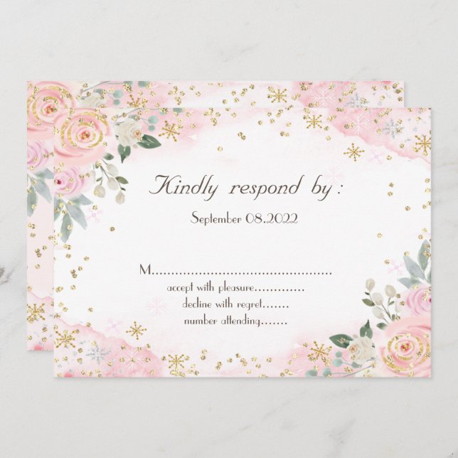 Invitation Fleurs d'aquarelle chic Fleurs de neige RSVP (Devant / Derrière)