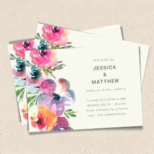 Invitation Fleurs d'aquarelle colorées Boho Mariage simple
