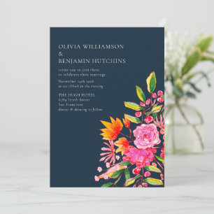 Invitation Fleurs d'aquarelle de marine rose orange Mariage m