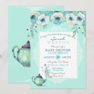 Invitation Fleurs d'aquarelle de thé à la menthe