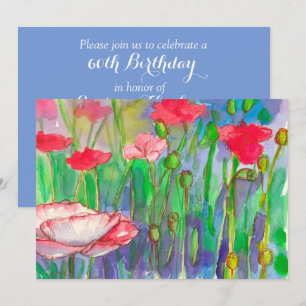 Invitation Fleurs d'aquarelle des pavots rouges 60e fête d'an
