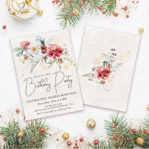 Invitation Fleurs d'aquarelle d'hiver 50e fête d'anniversaire