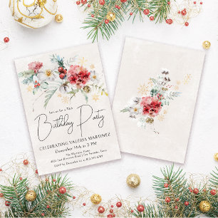 Invitation Fleurs d'aquarelle d'hiver 70e fête d'anniversaire